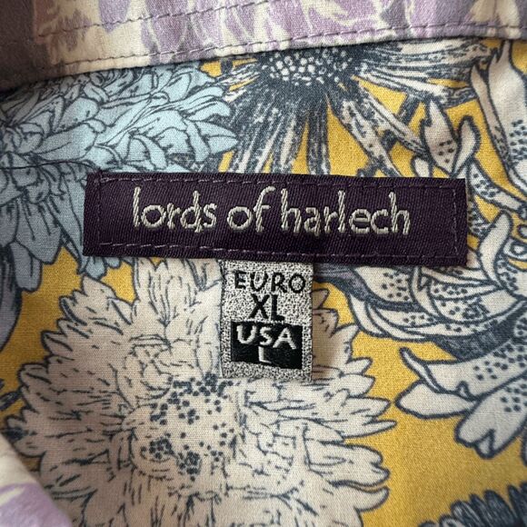 Lords of Harlech Men's Tim Sunflowers Cotton Button Down Shirt Lavender Sz Large - Picture 3 of 8